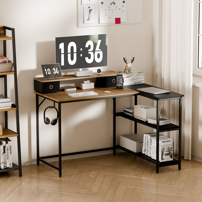 Adjoa L-Shaped Computer Desk, Brown/Black