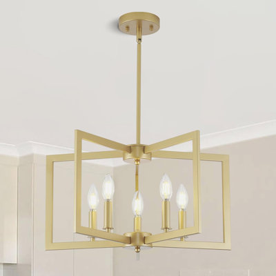 Luminaire de lustre industriel moderne - luminaire suspendu géométrique en métal 5 lumières pour la salle à manger, le salon, la cuisine, le vestibule - hauteur réglable, certifié ETL, installation facile