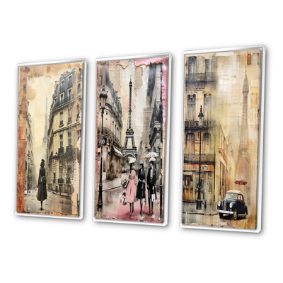 «Paris Chronicles Vintage Collage», 3 pièces sur toile