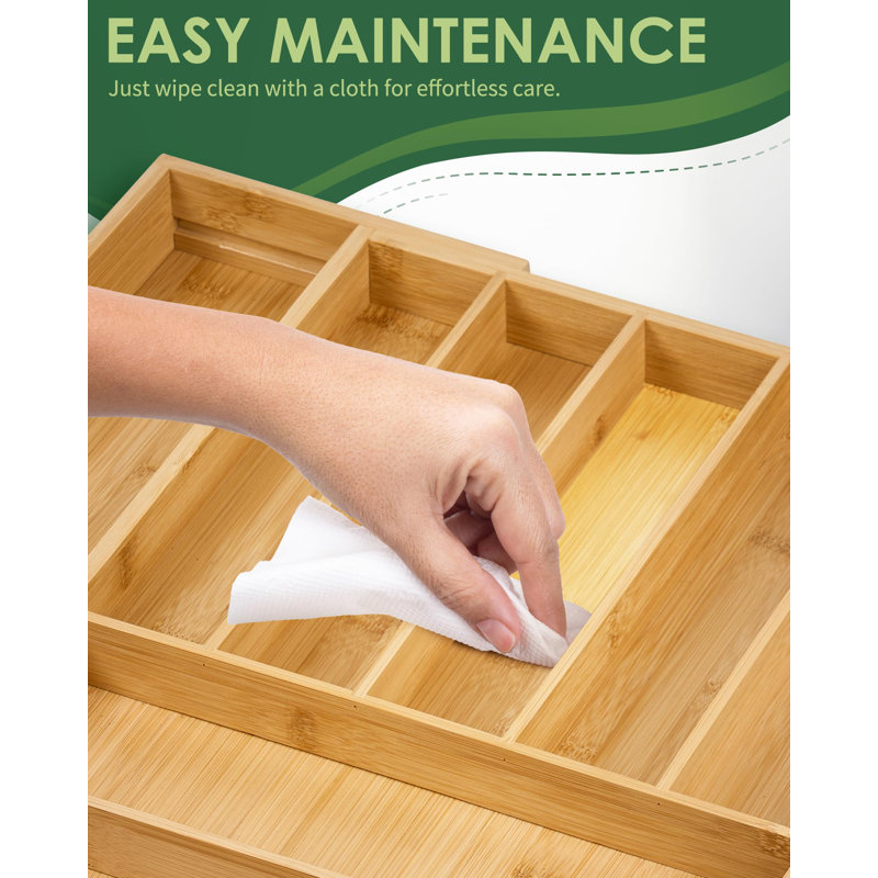 Natural Bamboo Adjustable Expandable Kitchen Drawer Organizer