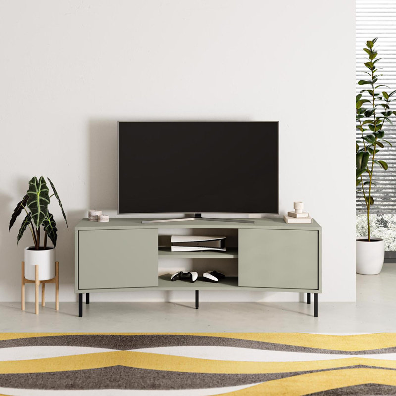 Frem Modern Curved TV Stand 2 Door Unit, Green