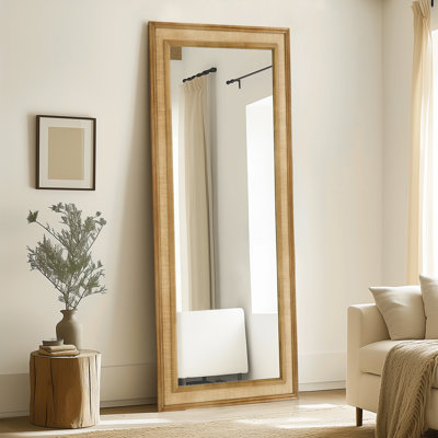 Miroir rectangulaire en bois de rotin avec verre trempé