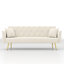 Canapé-lit moderne convertible pliable de 72 pouces avec un design capitonné, style rétro américain, velours beige, idéal pour les petits espaces et une utilisation polyvalente-718030075