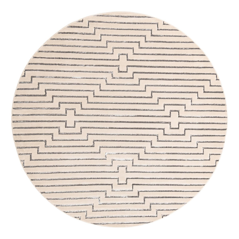 Tapis blanc et argent Latitude Run® Mirage Novica, Rond 10pi