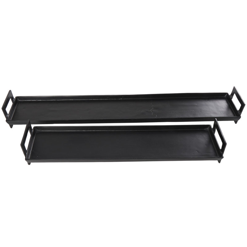 Ensemble de plateau gigogne en aluminium avec poignées, Noir, noir, noir, noir