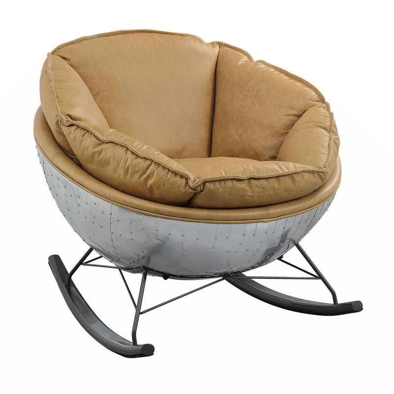 Chaise berçante en cuir jaune et argent, Jaune