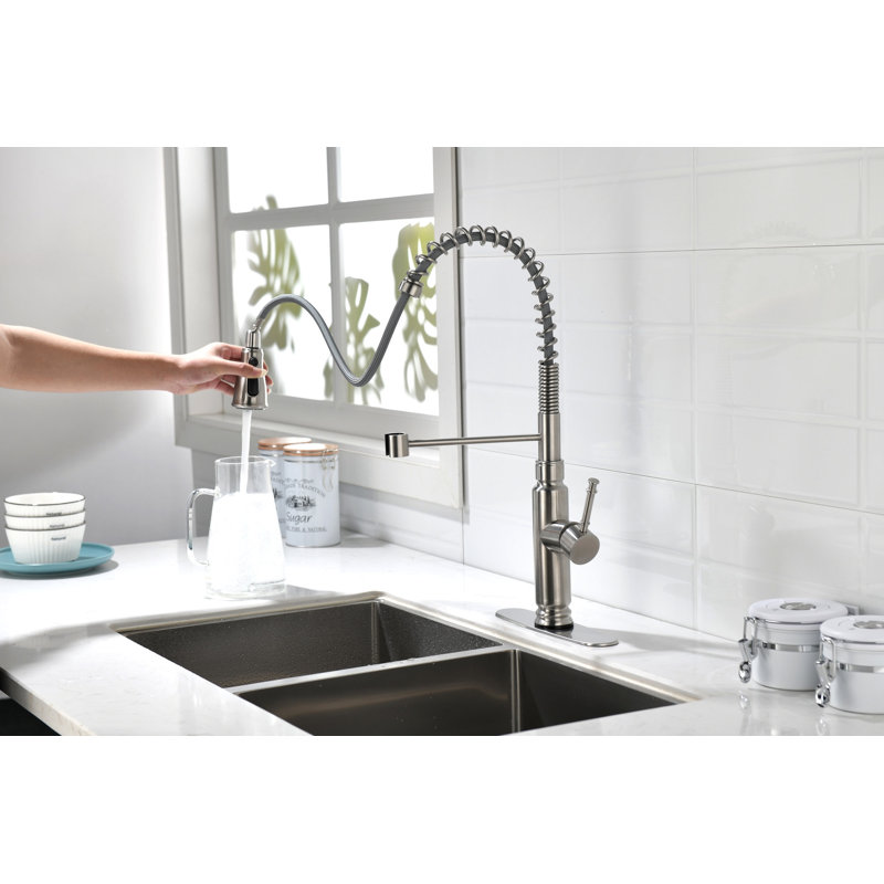 Robinet de cuisine tactile avec douchette extractible, Nickel brossé
