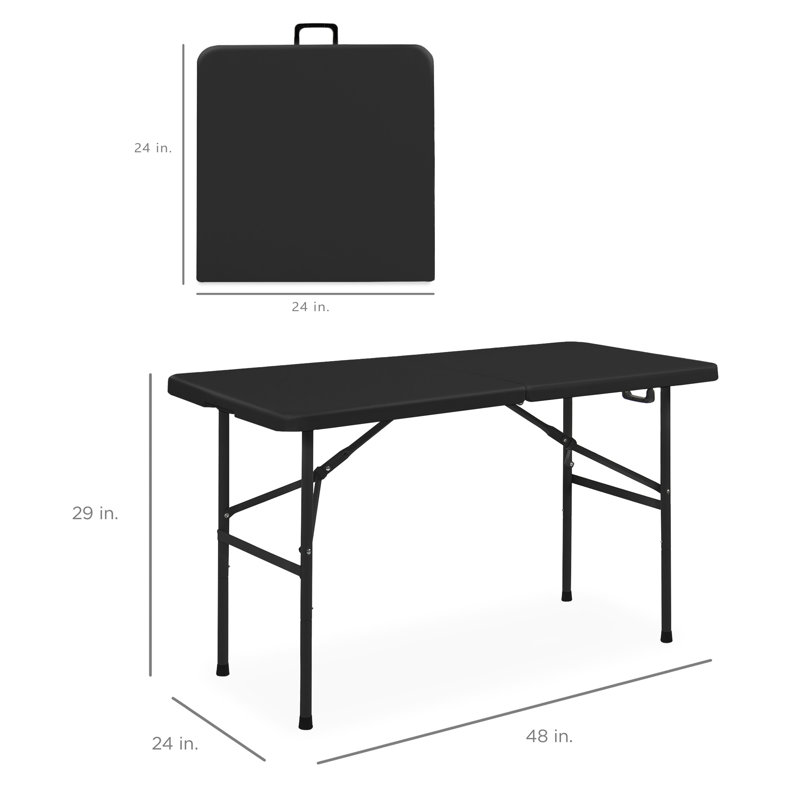 Black Heavy-Duty 4ft Folding Table with Handle