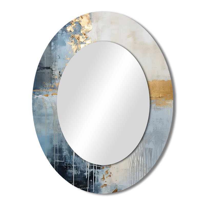 Paysage d'hiver simple beige et doré - miroir mural ovale moderne, H 43 po x l 33 po