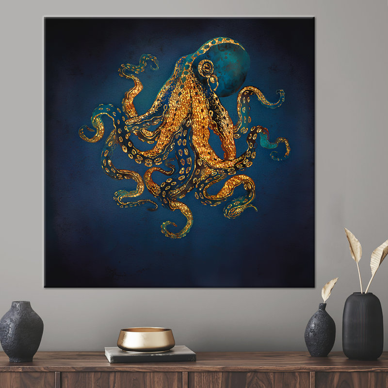 Octopus Modern Art Canvas: Luxury Trendy Wall Decor and Contemporary Animal Poster, 50 cm H x 50 cm W, Wrapped Canvas