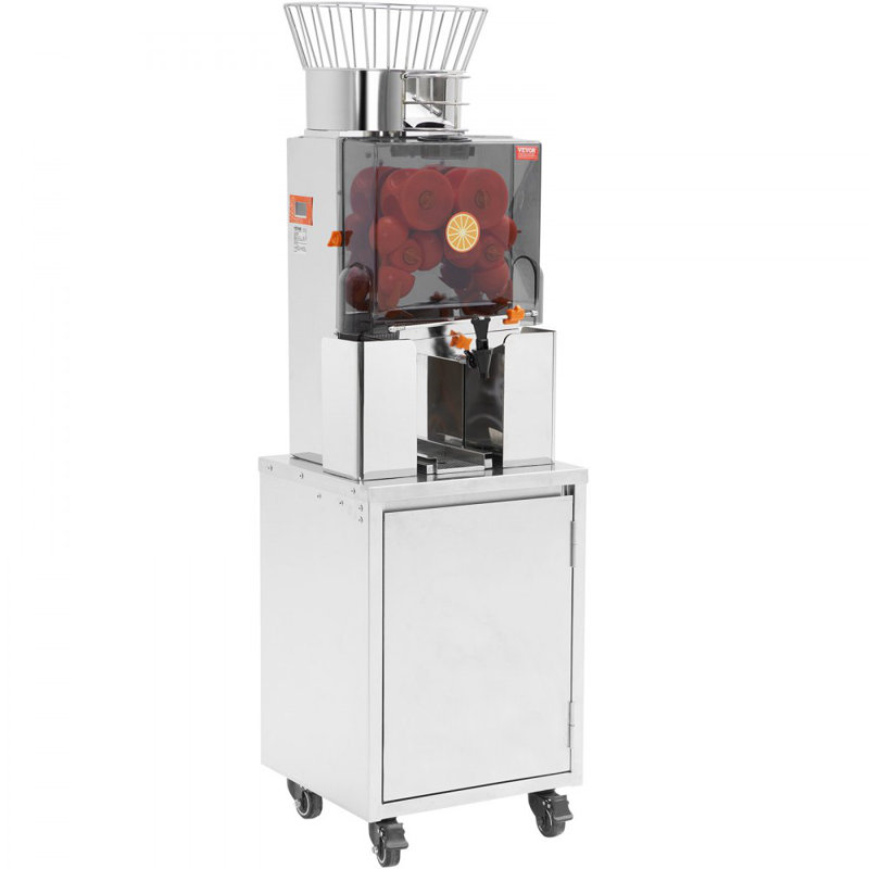 Commercial Orange Juicer, 120W Automatic Feeding Juice Extractor with Water Tap, Stainless Steel Juicer Machine 25 Oranges/Minute, with Pull-Out Filter Box, PC Cover, 3 Peel Collecting Buckets