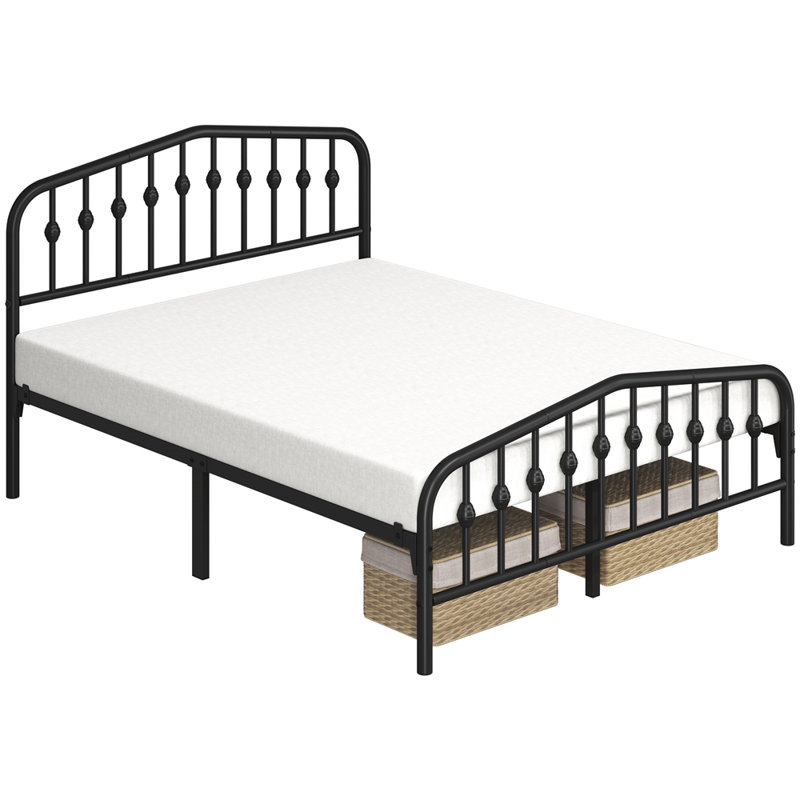 Metal Bed with Arched Headboard and Footboard, Black, Kingsize (5')