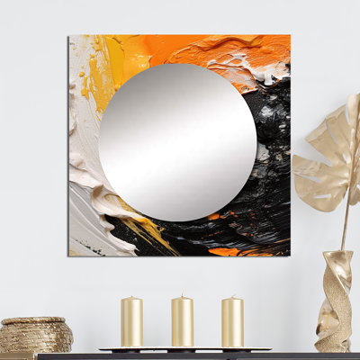 Orange And Black Mystic Spirals III - Abstract Spirals Square Mirror For Wall Art Decor