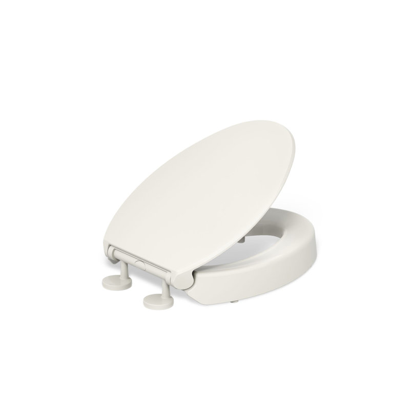 Hyten Elevated Toilet Seat with Quiet-Close Lid and Seat and Grip-Tight Bumpers, Biscuit, Elongated