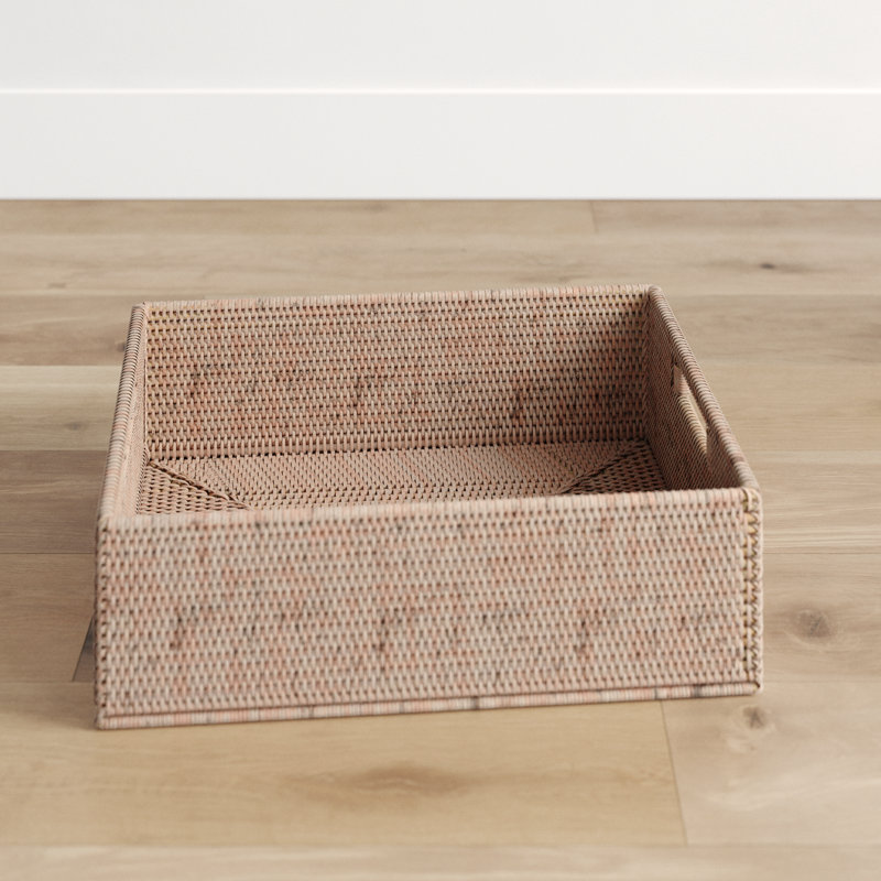 Panier de rotin rectangulaire avec poignées découpées, H 6 po x l 14 po x P 12 po, Blanc délavé