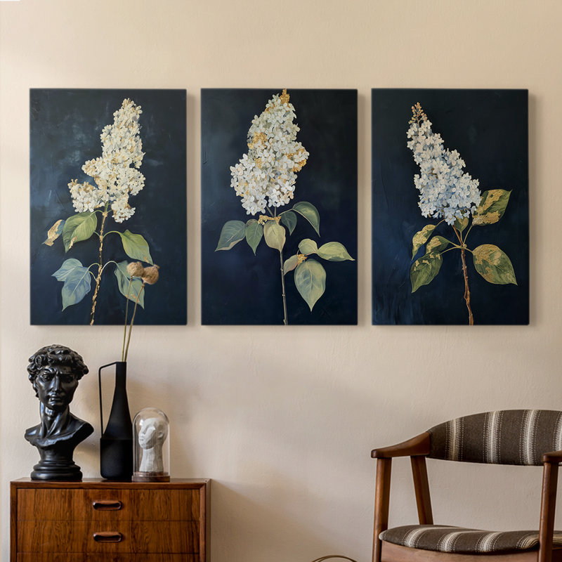 Série d'étude florale LIX - ensemble de 3 toiles tendues avec châssis - prêt à être accroché, H 27 po x l 18 po