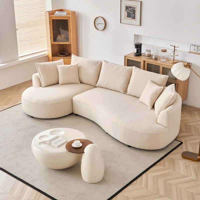 122.8'' 3-Seat Sherpa Fabric Sofa with Toss Pillows - Sturdy Solid Wood Frame for Living Rooms and Family Spaces