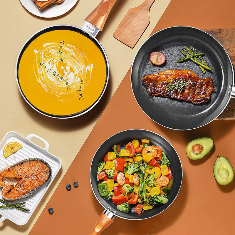 Batterie de cuisine antiadhésive en aluminium 10 pièces LovoIn, Cuivre / noir