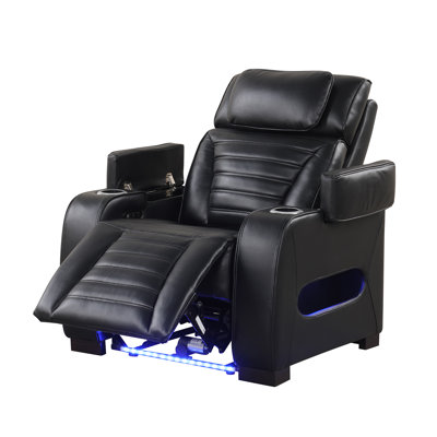 38.25''Wide Breathable Leather Square Arms Power Recliner With Storage Arms & Powered Headrest