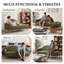 Chaise longue moderne à dossier incurvé d'inspiration arc-en-ciel avec pieds fuselés en bois, lin vert olive-236098288