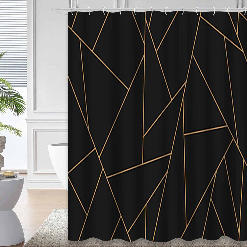 Rideau de douche mosaïque noir à motif abstrait art abstrait avec 12 crochets, L 72 po x l 78 po