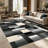 1PC Geometric Abstract Black Grey Beige Metallic Block Pattern area rugs for Living Room, Soft and Comfortable, Suitable for all seasons, easy-to-maintain, machine washable Indoor floor mat, Under Table Farmhouse suitable for dining table, bedroom,-1599010702