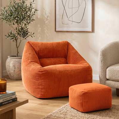 Natalia Corduroy Armchair Bean Bag and Square Footstool
