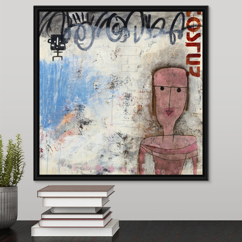 « true or false », peinture sur toile, Cadre flottant noir, H 17,7 po x l 17,7 po x P 1,75 po