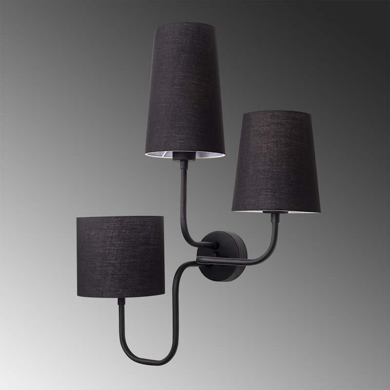 Modern Black Wall Lamp, Metal Body, 22.0 x 7.9 x 22.4 inches | Fabric Cap, 3 x E27 Socket (Max 40W), IP20 Rated | Stylish Home Lighting for Living Room, Bedroom & Office, Elegant and Functional Design