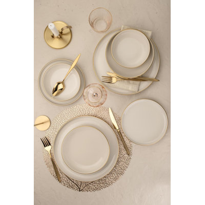 Ensemble de vaisselle élégant 8 pièces, couleur crème, 100% porcelaine | Comprend 2 assiettes de service (10,6 po), 2 assiettes profondes (7,9 po), 2 assiettes à dessert (7,5 po), 2 bols (5,9 po) | Va au lave-vaisselle et au micro-ondes, parfait pour