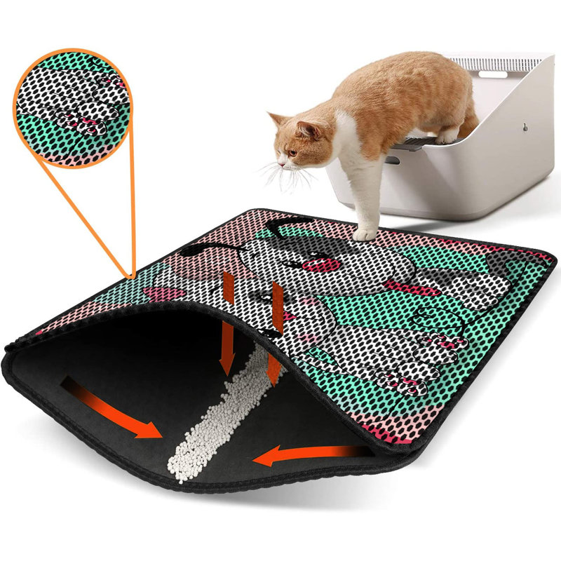 Tapis pour litière de qualité supérieure, 18 po x 24 po | 50% PVC / 50% polyester, lavable à la machine et passer l'aspirateur | Conception durable et facile à nettoyer pour les propriétaires d'animaux de compagnie | Protégez vos planchers des dégâts de la litière