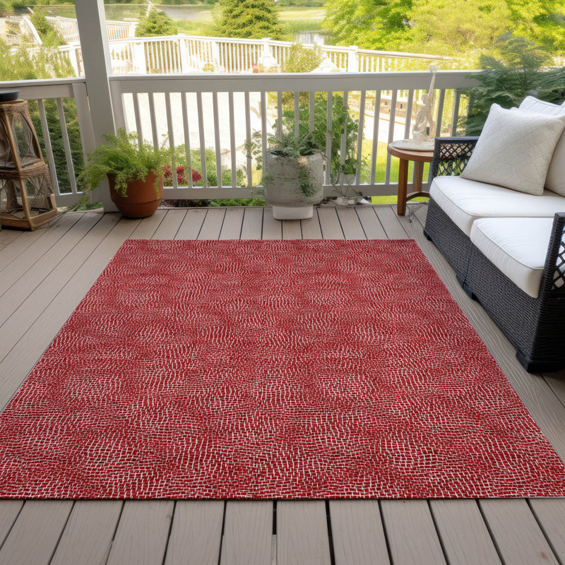 Tapis intérieur / extérieur rouge Riyala , 9 pi x 12 pi