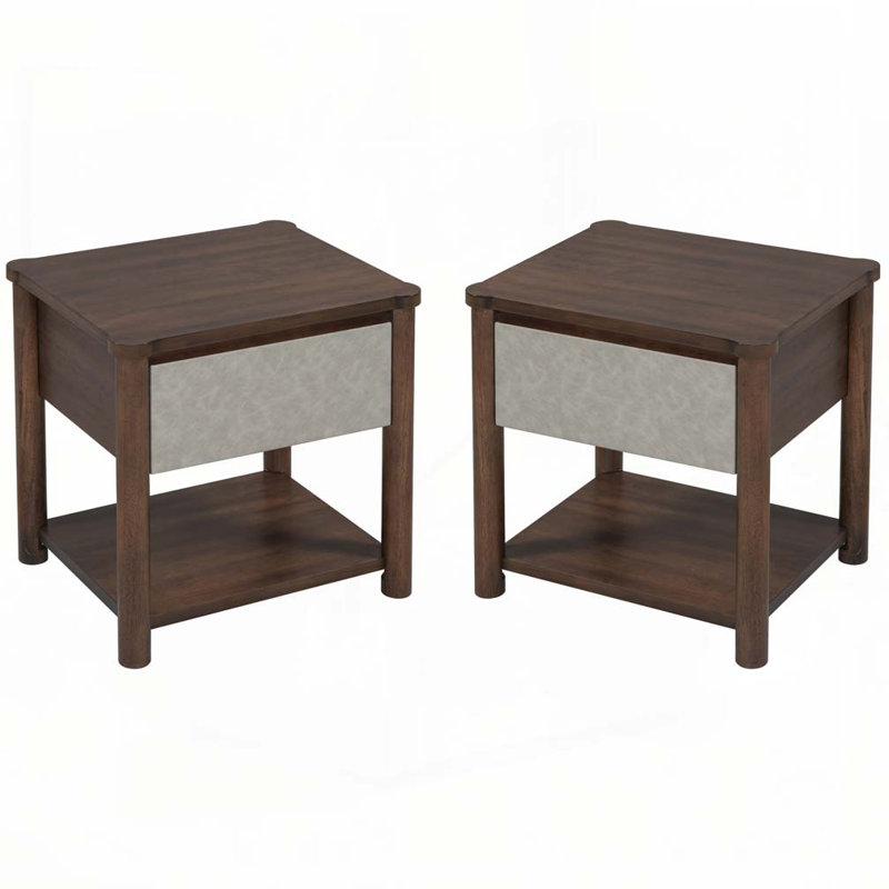 Table de chevet en bois Farmhouse, Gris clair / noyer