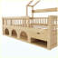 Structure de lit pleine grandeur pour enfants en bois avec garde-corps de sécurité, rangement sous le lit, tiroir et lumière, naturel-1175736882