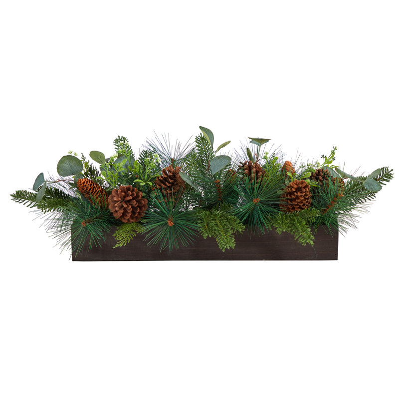 10'' Faux Pine Plant in Wood Planter
