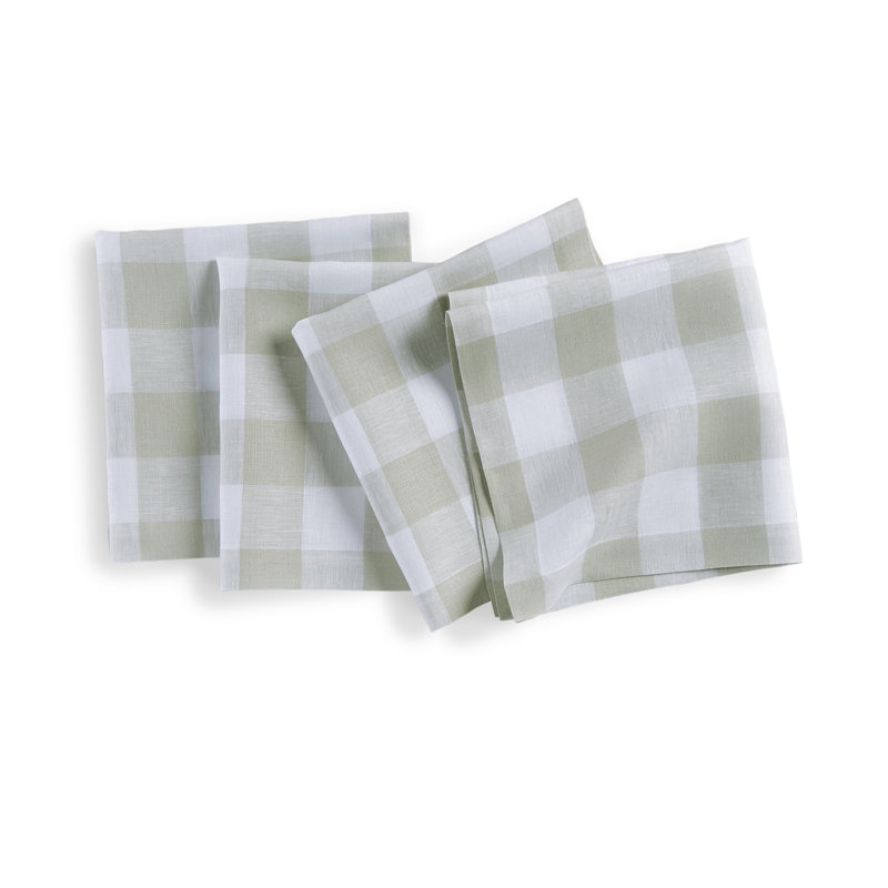 Buffalo Check - 100% Pure Linen Dinner Napkins, Sage/White