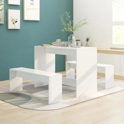 vidaXL Dining Set 3 Piece Dining Table Set with 2 Benches Engineered Wood