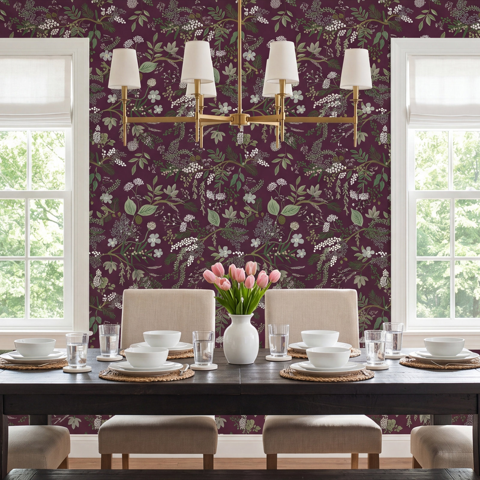 Juniper Forest Wallpaper Roll, Burgundy