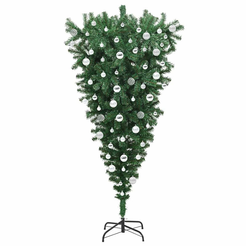 vidaXL Upside-down Artificial Pre-lit Christmas Tree with Ball Set, 5.91 ft