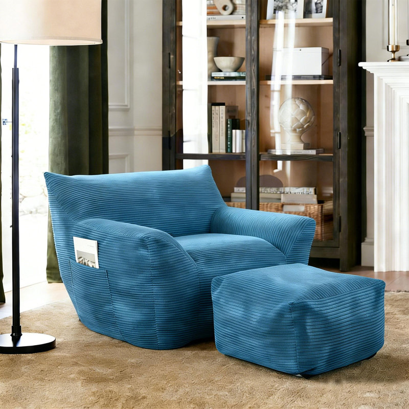 Fauteuil à billes en velours côtelé Comforable, Bleu