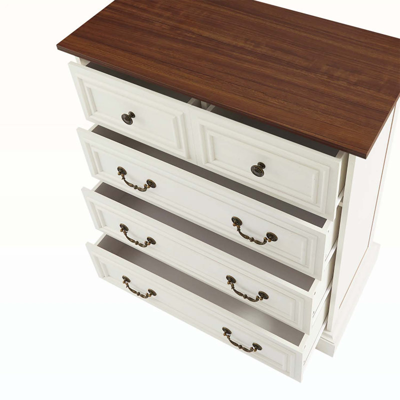 Modern 5-Drawer Cabinet for Bedroom, Antique Brown/White