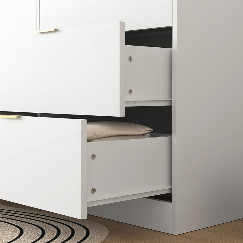 Commode 6 tiroirs, commode pour chambre à coucher, salon, couloir et entrée, Blanc