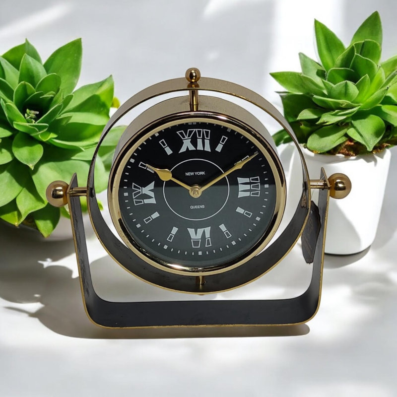 Stylish & Traditional Roman Numeral Metal Tabletop Clock in Matte Black with Silent Quartz Movement for Classic Mantel Décor