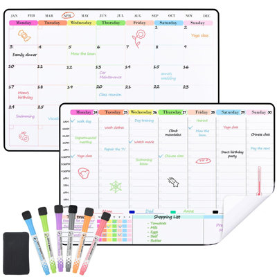 2 Pack A3 Whiteboard, Self Adhesive Wall Planner Weekly and Monthly