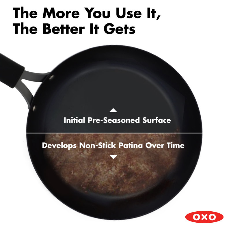 OXO Obsidian Carbon Steel 10" Crepe Pan with Silicone Sleeve