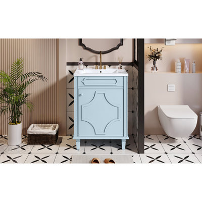 Ensemble de meuble-lavabo 24 po avec lavabo en céramique, armoire de rangement autoportante moderne avec tablette réglable en hauteur, portes à fermeture douce