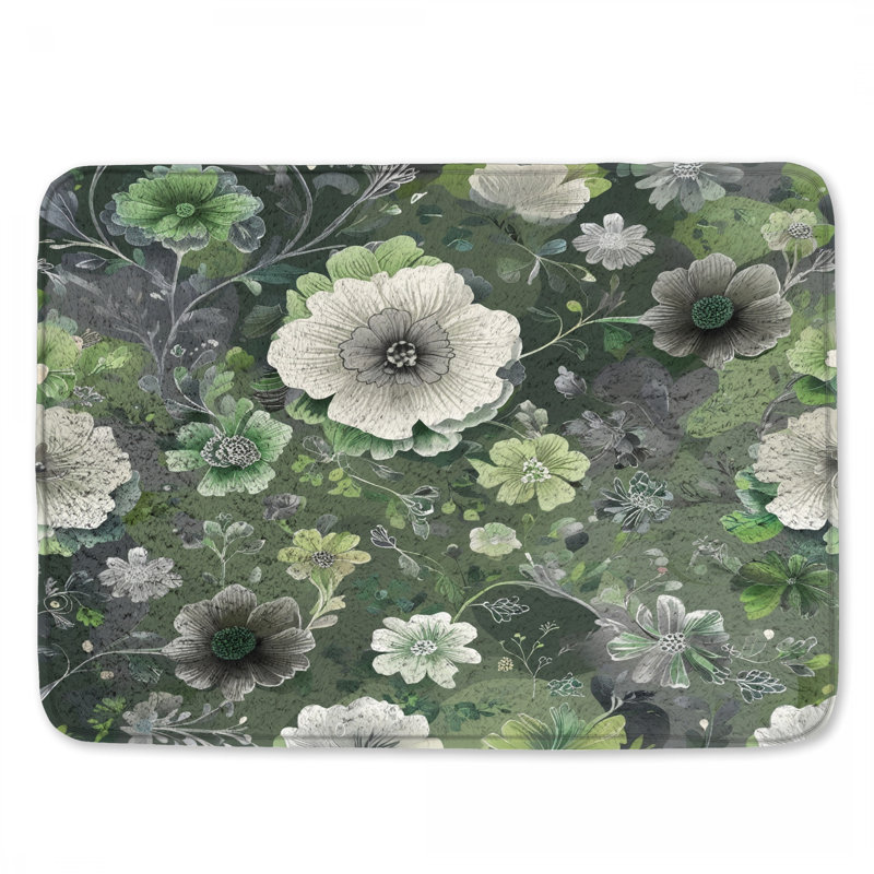 Tapis de bain vert à motif floral, 24 po L x 17 po L