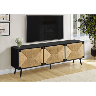 Meuble télé, 72 po, meuble multimédia, meuble de rangement, console, stratifié noyer, ruppie maritime naturelle, milieu du siècle, moderne
