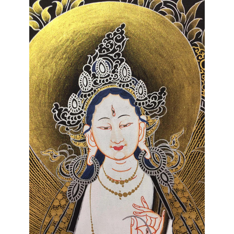 Tara blanche ornée de Amitabha Bhuddha (Brocadeless Thangka)