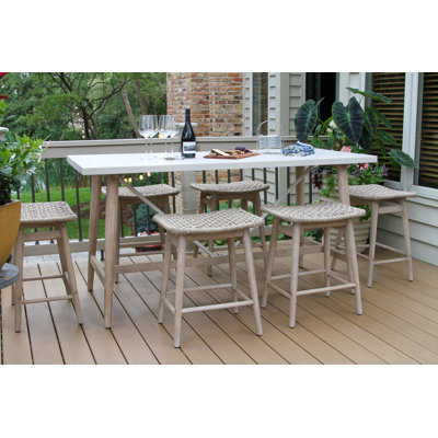 7 Pc. Antique Wash Eucalyptus Counter Height Set With Rope Stools